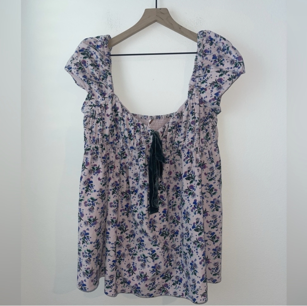 Free People Gaia Printed Tunic Lilac Floral Corduroy Bow Floral Mini Dress - Picture 4 of 11